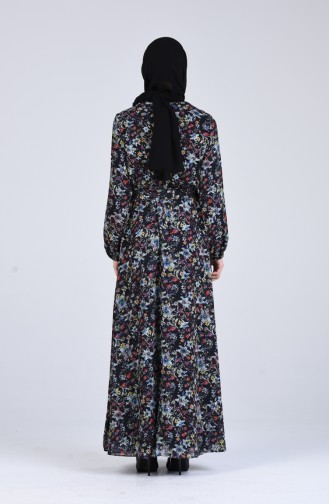 Patterned Chiffon Dress 3089c-01 Black 3089C-01