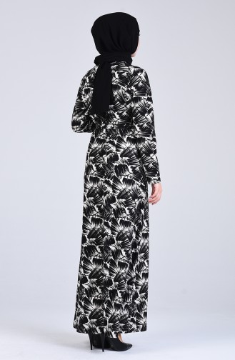 Desenli Kuşaklı Elbise 5708N-01 Siyah