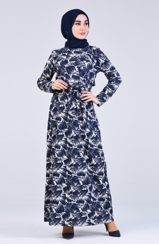 Dunkelblau Hijab Kleider 5708N-02