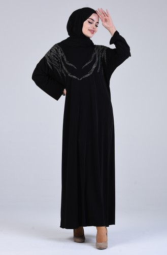 Taşlı Elbise 1637-01 Siyah