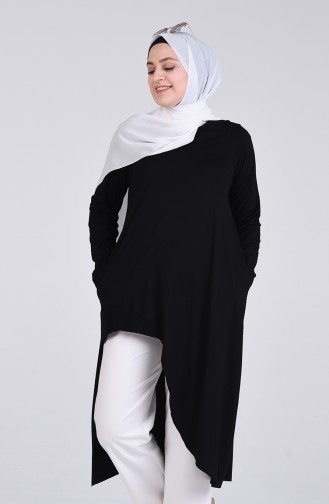 Büyük Beden Penye Uzun Tunik 1554-06 Siyah