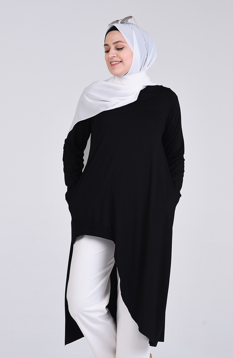 Büyük Beden Penye Uzun Tunik 1554-06 Siyah