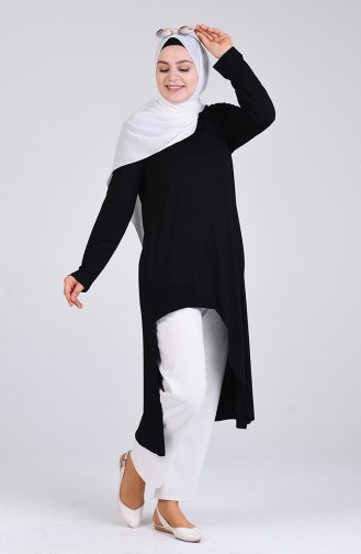 Büyük Beden Penye Uzun Tunik 1554-06 Siyah