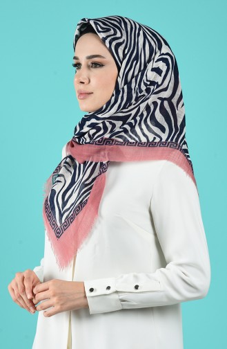 Elmina Desenli Pamuk Eşarp 899-102 Lacivert Pembe