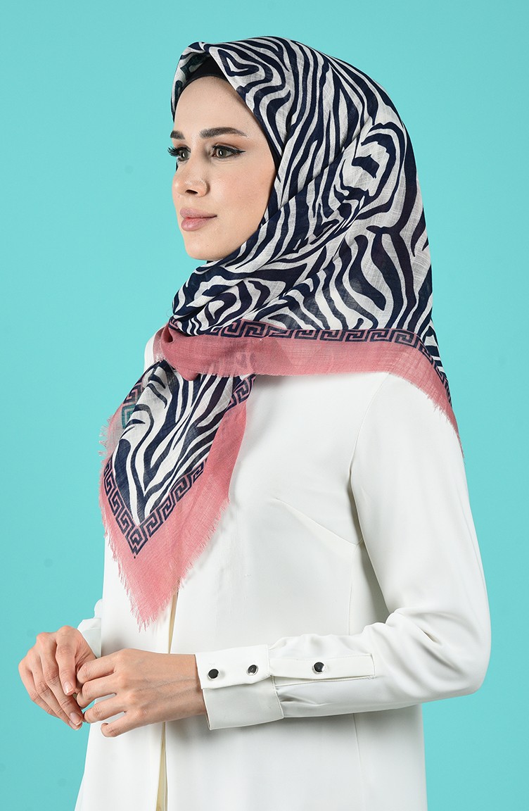 Elmina Desenli Pamuk Eşarp 899-102 Lacivert Pembe