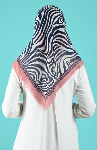 Elmina Desenli Pamuk Eşarp 899-102 Lacivert Pembe