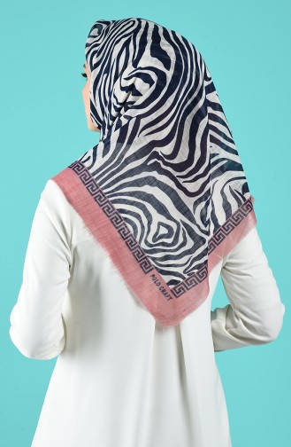Elmina Desenli Pamuk Eşarp 899-102 Lacivert Pembe