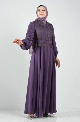 Plus Size Silvery Evening Dress 1317-01 Lilac 1317-01