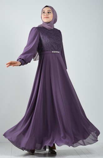 Plus Size Belted Evening Dress 1321-01 Lilac 1321-01