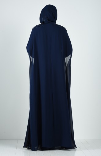Plus Size Stone Evening Dress 1323-01 Navy Blue 1323-01