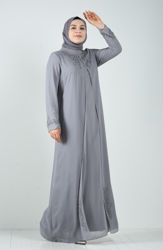 Grau Hijab-Abendkleider 1325-02