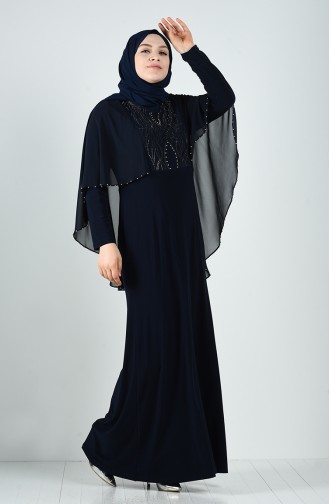 Dunkelblau Hijab-Abendkleider 3156-03