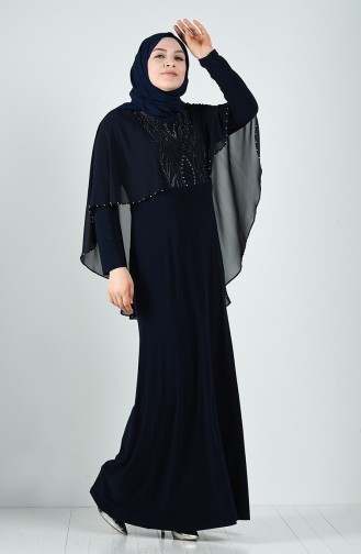 Navy Blue İslamitische Avondjurk 3156-03