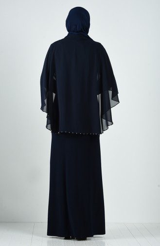 Plus Size Stone Evening Dress 3156-03 Navy Blue 3156-03