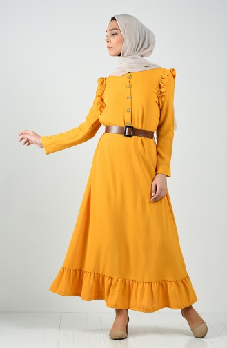 Belted Ruffled Dress 8019-05 Mustard 8019-05