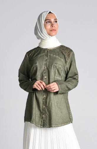 Dark Khaki Overhemdblouse 1313-05