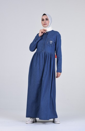 Denim Dress with Pockets 5003-01 Navy Blue 5003-01
