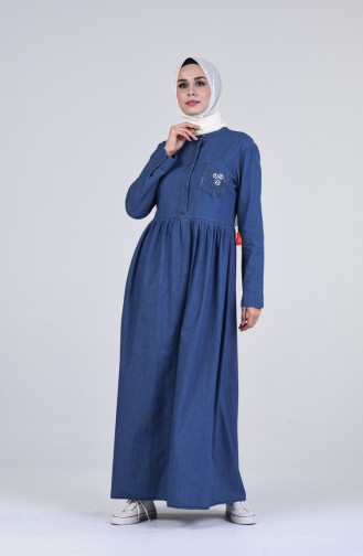 Jeansblau Hijab Kleider 5003-01