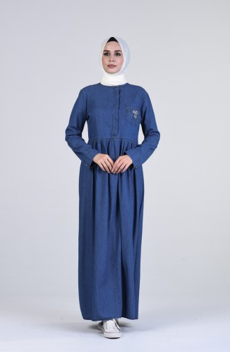 Denim Dress with Pockets 5003-01 Navy Blue 5003-01