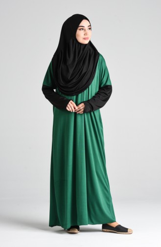 Çift Renkli Pratik Namaz Elbisesi 0910-04 Zümrüt Yeşil Siyah