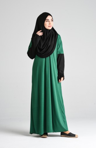 Büyük Beden Çift Renkli Pratik Namaz Elbisesi 0910B-04 Zümrüt Yeşil Siyah