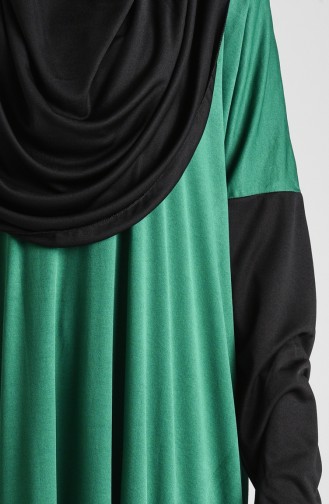 Büyük Beden Çift Renkli Pratik Namaz Elbisesi 0910B-04 Zümrüt Yeşil Siyah