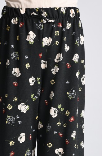 Floral Print Elastic Trousers 1296-03 Black 1296-03