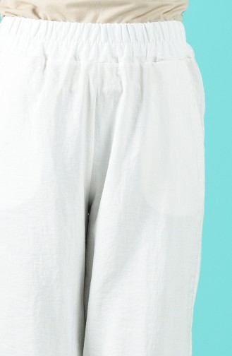 Beli Lastikli Cepli Pantolon 3189-10 Beyaz