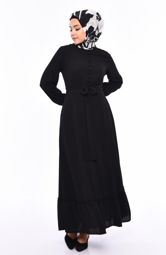 Düğme Detaylı Kuşaklı Elbise 3063-04 Siyah
