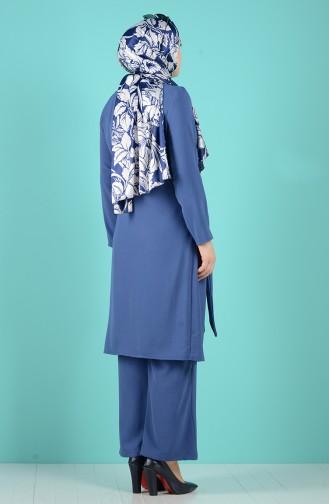 Plus Size Belted Tunic Trousers Double Suit 1505-06 Indigo 1505-06
