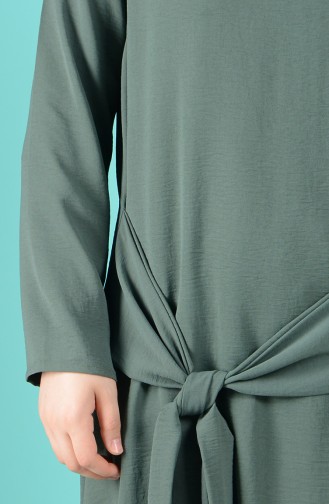 Büyük Beden Kuşaklı Tunik Pantolon İkili Takım 1505-08 Koyu Yeşil