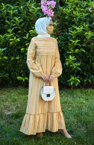 Linen Dress with Free Mask 1400-04 Mustard 1400-04