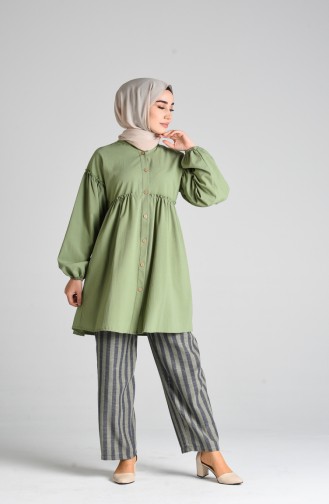 Büzgülü Tunik 1399-07 Nefti Yeşil