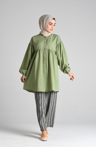 Büzgülü Tunik 1399-07 Nefti Yeşil