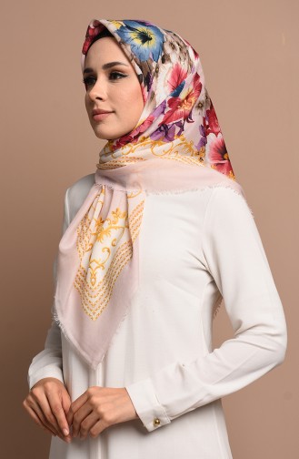 Desenli Çekme Cotton Eşarp 2501-11 Toz Pembe