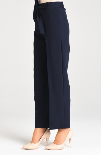 Belted Straight Leg Trousers 5010-04 Navy Blue 5010-04