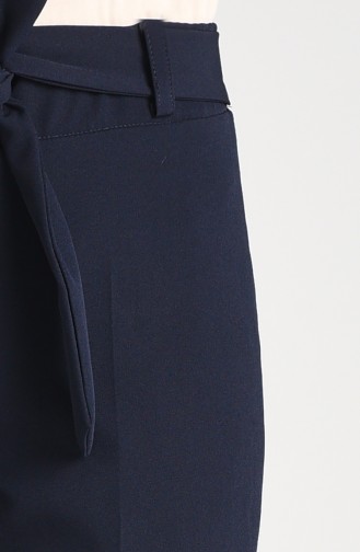 Belted Straight Leg Trousers 5010-04 Navy Blue 5010-04