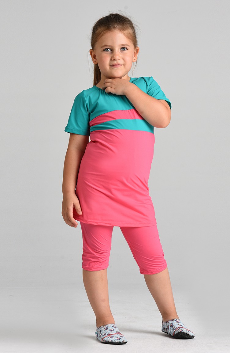 Cocuk Havuz Mayo 0111 05 Cagla Yesil Pembe Sefamerve