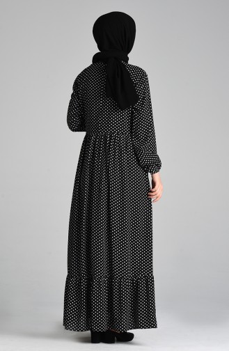 Puantiyeli Desenli Viskon Elbise 0088-01 Siyah