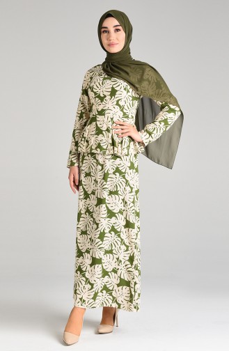 Beige Hijab Kleider 3001-01