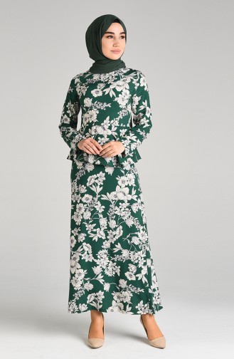 Smaragdgrün Hijab Kleider 3001D-01