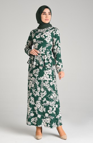 Patterned Dress 3001d-01 Emerald Green 3001D-01