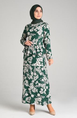 Smaragdgrün Hijab Kleider 3001D-01