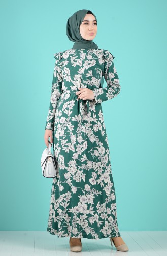 Pattern Belted Dress 3004d-01 Emerald Green 3004D-01