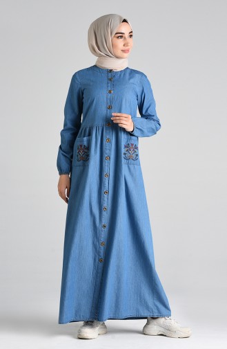 Embroidered Denim Dress 9286-02 Denim Blue 9286-02