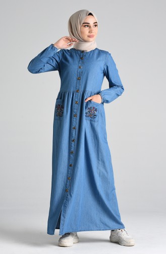 Jeansblau Hijab Kleider 9286-02