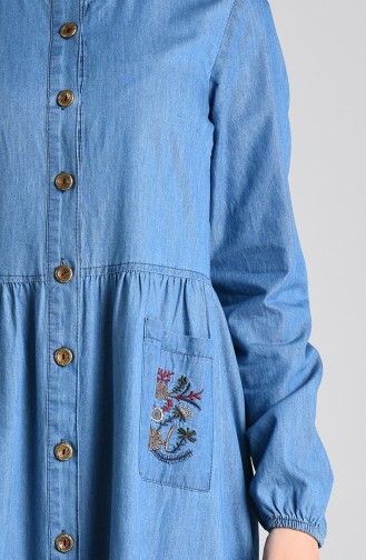 Embroidered Denim Dress 9286-02 Denim Blue 9286-02