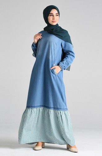 Grün Hijab Kleider 8051-05