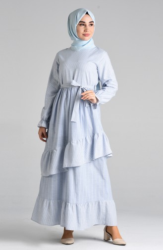Blau Hijab Kleider 8072-03
