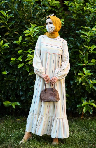 Linen Dress with Free Mask 1400-02 Beige 1400-02